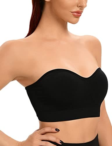 Gnowann Strapless Bras for Women Non-Slip Silicone Bandeau Bralette Seamless Wireless Strapless Bra Padded Tube Top Black M - Thumbnail 3