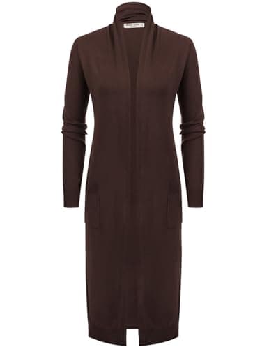 GRACE KARIN Brown Long Cardigan for Women Long Sleeve Open Front Knit Cardigan Duster with Pockets Chocolate Brown Fall Clothes Coffee,S - Thumbnail 4