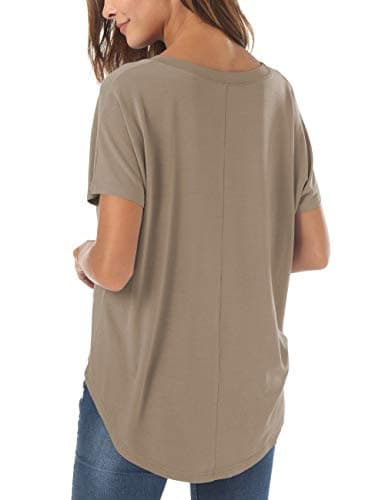 Herou Light Coffee Oversized Tshirt Women Summer Short Sleeve High Low Loose Oversized Basic Tops T Shirt Light Coffee Medium - Thumbnail 3