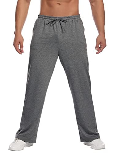 Deyeek Mens Lightweight Sweatpants Baggy Sweat Pants Open Bottom Workout Pants for Men Grey Cotton Sweatpants with Pockets