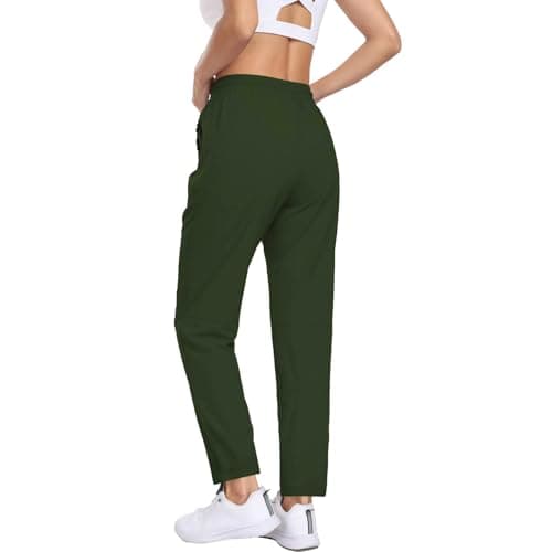 Womens Hiking Pants Water Resistant Quick Dry UPF 50+ Cargo Zipper Pockets Sweatpants Elastic Waist Drawstring Lightweight Work Casual Outdoor Army Green M - Thumbnail 4