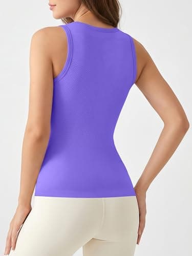 ATTRACO Ribbed Workout Tank Tops for Women Workout Tops with Built in Bra Athletic Tank with Built in Bra Large - Thumbnail 2