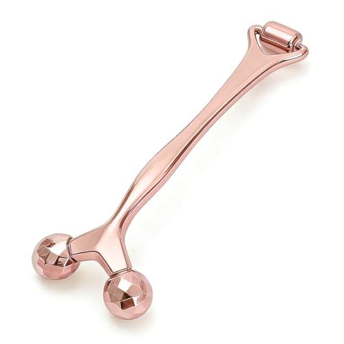 3D Metal Facial Roller, Premium Zinc Alloy Face Massager Tool for Reduce Puffiness, Remove Eye Wrinkles, Face Lift, Anti-Aging, Skin Tightening, Cooling Skincare Roller for Serum Absorption, Rose Gold
