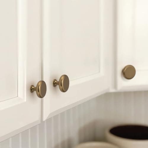 YAGU 10 Pack Champagne Bronze Kitchen Cabinet Knobs 1-1/4 Inch Round Solid Dresser Drawer Knob Dark Gold Modern Hardware Honey Bronze Pulls for Closet Cupboard Wardrobe - Thumbnail 5