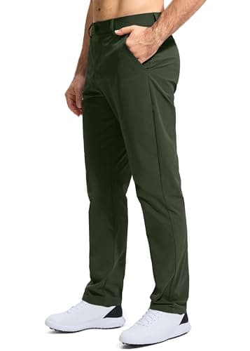 Pudolla Men's Golf Pants Stretch Work Dress Pants Men's Dress Pants 34 Lightweight Quick Dry Trousers with Pockets(Army Green 35Wx34L) - Thumbnail 4