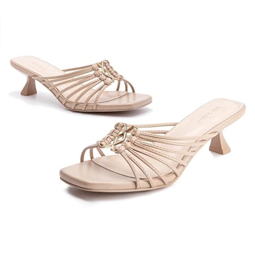 Wetviro Womens Nude Slip On Mules Sandals Low Kitten Heels Square Open Toe Dressy Comfortable Shoes for Women (2026) - Image 1