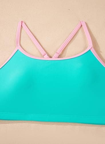 blibean Tween Girls Swimsuit Teen 3 Piece Bathing Suit with Cover Up Little Kids Cute Bikini Set Mesh Tankini Top Summer Boho Hawaiian Swimwear Beach Traje Baño Niñas Size 6-7 Year Old Turquoise - Thumbnail 5