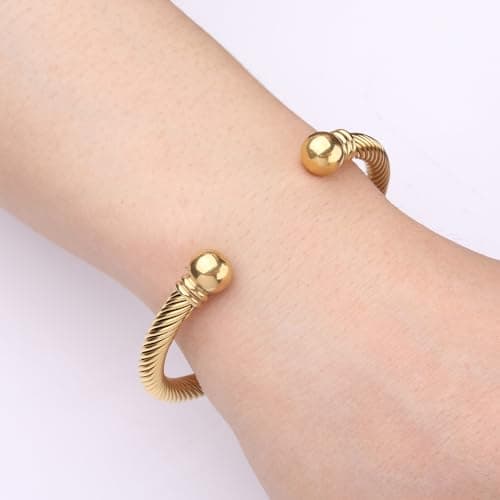 BOLAGTIER Stainless Steel Twisted Cable Wire Bracelets Adjustable Open Cuff Bangle Bracelet Vintage Jewelry Gift for Women (C-Yellow Gold) - Thumbnail 3