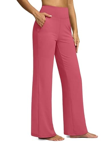 G Gradual Yoga Pants Women Wide Leg Dress Pants with Pockets High Waist Stretch Petite/Regular/Tall Casual Sweatpants Women(Coral,29-M) - Image 1
