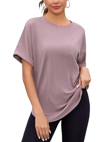 Totatuit Womens Cute Drop Shoulder Loose T-Shirts Oversized Tee for Teens Students Casual Summer Shorts Sleeve T-Shirts Y2K Clothes Dark Pink Medium - Image 1