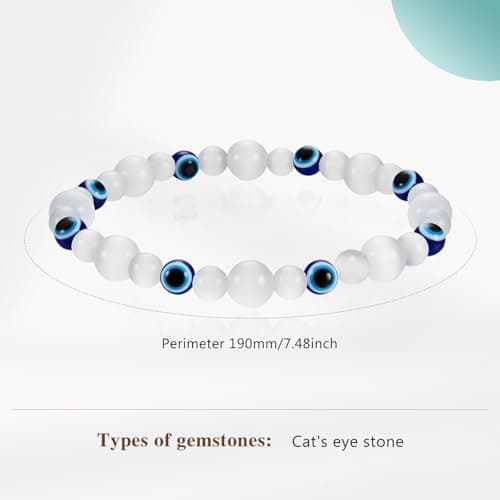 Cicy Bell Evil Eye Bracelets for Women Natural Cat's Eye Gemstone Stretch Elastic Healing Bracelet for Women Lucky Birthday Gifts - Thumbnail 6