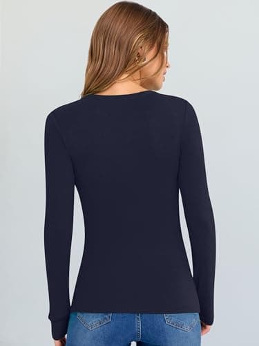 ANRABESS Long Sleeve V Neck Shirts for Women Navy Blue L - Thumbnail 5