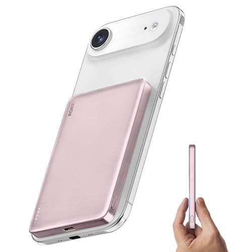 RORRY for Magsafe Portable Charger, [0.3" Ultra Slim] Magnetic Power Bank,[Alloy-Made] 5000mAh Wireless Portable Charger, USB C Battery Pack 18W Fast Charging for iPhone 17/16/15, Pink - Image 1