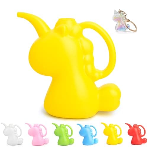 XXXFLOWER Unicorns Indoor Watering Can, 1 L Cute Animal Water Cans, Novelty Unicorns Shape Watering Pot for Office House Indoor Garden（Yellow） - Image 1