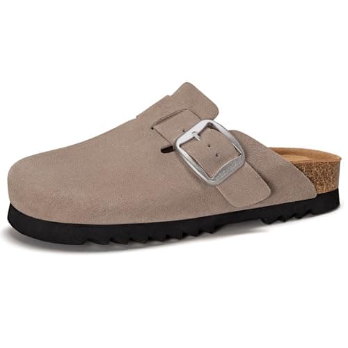 Brelzo Calvior Suede Clogs for Women Leather Mules Slip-on Sandals Men's Potato Shoes with Arch Support Dark Khaki