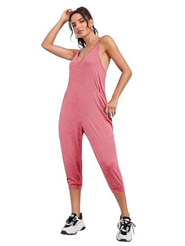 STOLKISS Women’s Oversized Overalls Sleeveless Jumpsuits Adjustable Spaghetti Strap Wide Leg Long Pants Romper with Pockets - Thumbnail 4