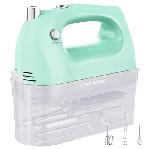 Lord Eagle Hand Mixer Electric Handheld 400W, 5-Speed Lightweight Kitchen Mixer with Storage Case, 5 Stainless Steel Attachments for Baking Cake Egg Cream Food Beater, Turbo+Eject Button, Green - Image 1