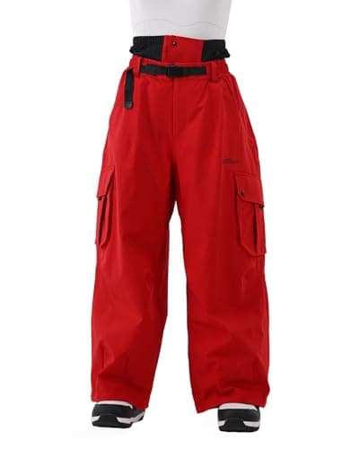 HIGH EXPERIENCE Snowboard Pants for Women Men Baggy Ski Pants Snow Loose Warm Insulated Winterproof Waterproof (Red, Large) - Image 1