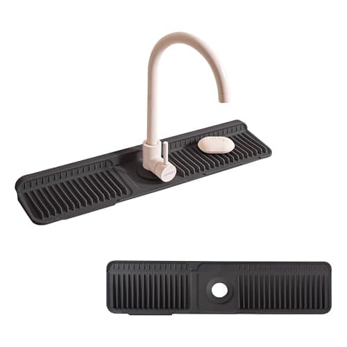ZJWZLG Faucet Mat for Kitchen Sink, 24"X5.5" Silicone Sink Splash Guard, Snap-On Design & 7°slope Fast Drain, Folding Sink Faucet Mat for Universal Kitchen Bathroom Sink (Black) - Image 1