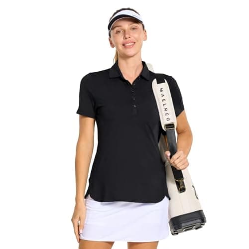 M MAELREG Polo Shirts for Women Short Sleeve Button Placket Casual Solid Collared Womens Golf Polo Tennis Shirts Black - Thumbnail 3
