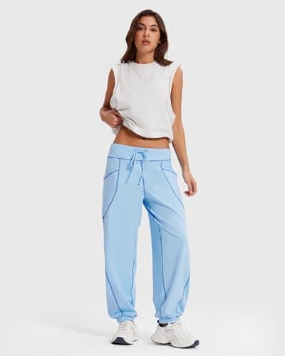 MOOSLOVER Women Baggy Jogger Pants Drawstring Mid Waist Athletic Casual Pant Comfy Cotton Lightweight Sweatpants(S,Blue) - Thumbnail 4