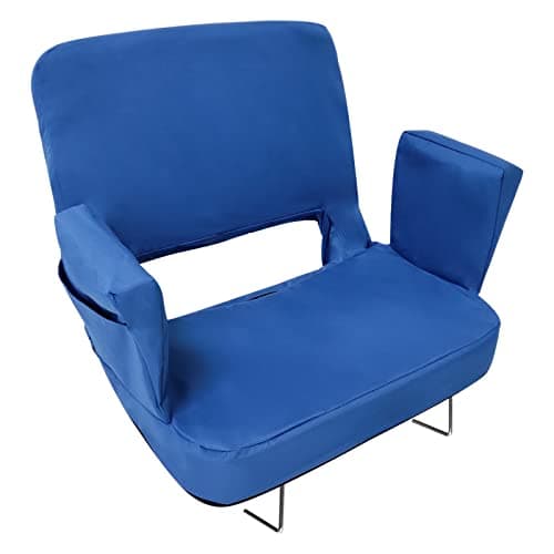 TOPSKY Extra Wide Stadium Seat for Bleachers with Back Support, 3-Position Reclining Stadium Chair with Armrests, Thick Padded Cushion, Foldable Bleacher Seat with Hooks (Blue)