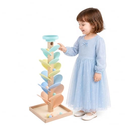 Wooden Marble Run Ball Drop Montessori Toys for Toddlers 4-8 Boys Girls Kids Wood Music Tree Marble Ball Run Game 3-5 8-12 Years Old Learning Color Sorting Sensory Toys Birthday Gift (Height: 20.5") - Image 1