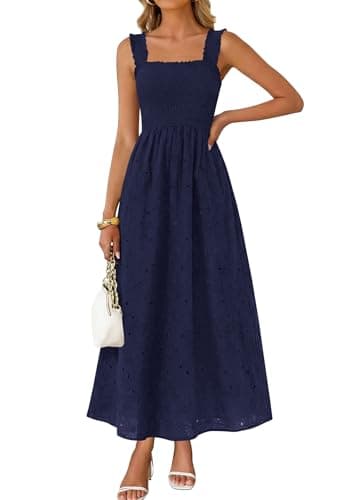KIRUNDO Summer Lace Dress Vacation Outfits for Women 2026 Wedding Guest Dresses Maxi Beach Boho Sleeveless Cotton Sundress (Navy, X-Large) - Image 1