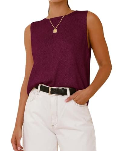 BTFBM Sleeveless Sweater Tops for Women 2026 Crew Neck Lightweight Casual Loose Tank Summer Outfits Fashion Clothing(Wine Red, XX-Large) - Image 1
