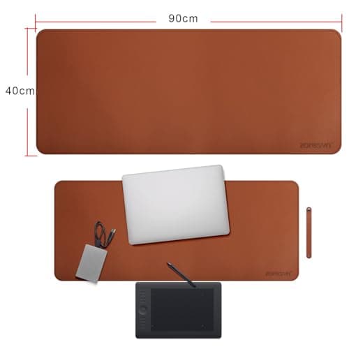 ZORESYN Large Desk Mat 35.4" x 15.8", PU Leather Desk Pad, Waterproof Mouse Pad & Writing Mat for Office, Home & Gaming (Brown) - Thumbnail 2