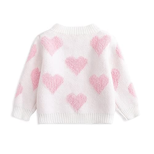 Simplee kids Baby Sweater Heart Printed Toddler Cardigan Valentines Day Outfit White 2-3T - Thumbnail 3