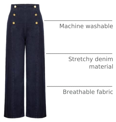 Womens Vintage Jeans Stretch High Rise Wide Legged Casual Office Denim Pants with Pockets Size 16 Size 18 Deep Blue - Thumbnail 4