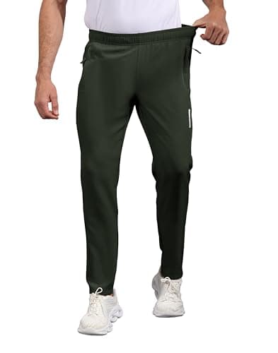 Hioutdoor Mens Sweatpants Athletic with Zipper Pockets, Lightweight Gym Joggers for Running, Workout Sports Pants Slim Fit Army Green M - Thumbnail 4