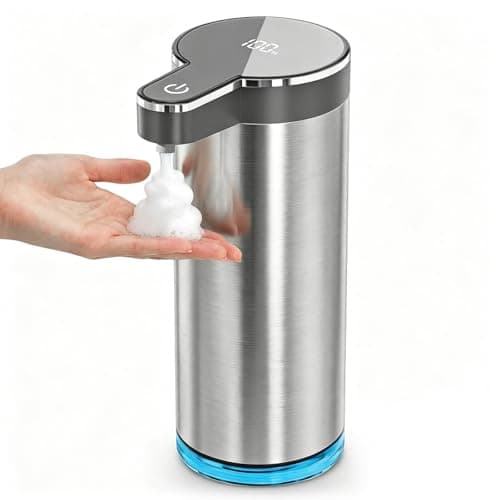 Automatic Foaming Soap Dispenser,Touchless Foam Soap Dispenser,12oz Rechargeabled Wall Mounted Smart for Bathroom and Kitchen Dish Soap,Easy for Toddlers（Brushed Silver） - Image 1