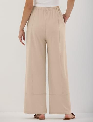 ZAFUL Womens Baggy Wide Leg Linen Pants Casual High Waisted Lounge Palazzo Pants with Pockets Khaki M - Thumbnail 2
