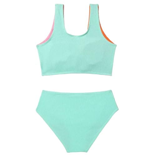 J·E Sterguard Girls Two Piece Swimsuits Teen Bikini Color Block Girls' Swimwear Ribbed Bikini Criss Cross Kids Swimsuits Size 9 1287-G - Thumbnail 2