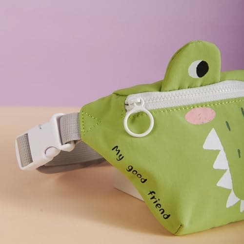 SUNVENO Kids Fanny Pack, Cute Crocodile Cartoon Waist Bag for Boys & Girls, Adjustable Crossbody Belt Pouch Ages 2-8, Travel Beach & Birthday Gift - Thumbnail 6