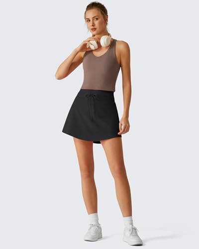 G4Free Tennis Skirts for Women High Waisted Golf Skort Summer Casual Skirt Adjustable Drawstring Curved Hem Skorts with Inner Pockets(Black,XXL) - Thumbnail 5