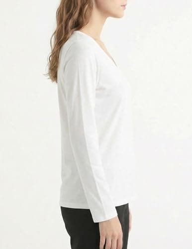 GAMISS Women's T Shirt Casual Underlayer Top V Neck Long Sleeve Basic Layering Tee White M - Thumbnail 3