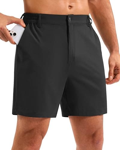 Pudolla Men's Casual Shorts 5" Lightweight Golf Shorts with 3 Pockets Stretch Quick Dry Comfy Work Shorts（Black L5_S - Image 1