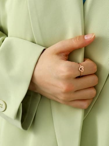 Bestyle Rose Gold Celtic Ring for Women, Dainty Cute Rose Gold Heart Knot Ring, Women Simple Finger Band Ring Stacking Ring, Eternity Love Band Ring for Her,Size 9 - Thumbnail 5