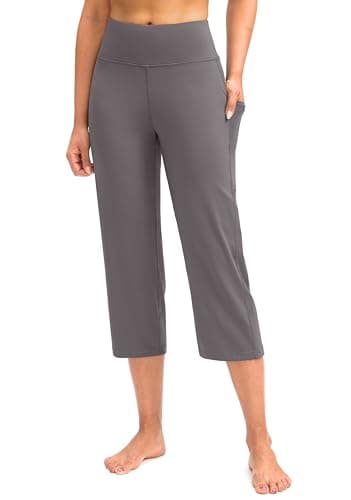 Capri Pants for Women High Waist Workout Yoga Pants with Pockets Tummy Control Leggings Crop Straight Pants(Dusty Grey,XXL) - Image 1