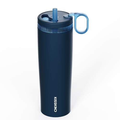 KISSKIND 24 Oz Iced Coffee Tumbler with Hidden Straw, Insulated Stainless Steel Coffee Tumbler, Leakproof Ceramic Lined Travel Cup for Subway Commuting, Slim Cold Brew Tumbler for To-Go, Americano - Image 1