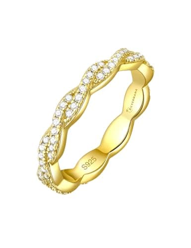 SILVERNANA Moissanite Wave Twisted Wedding Band for Women, Yellow Gold Plated Sterling Silver Twisted Vine Pave Stackable Eternity Ring Size 9