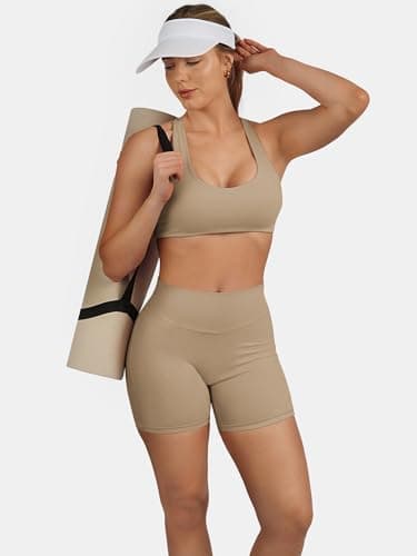 AFFOLE Womens High Waist Workout Shorts 6 Inches Breathable Elastic Booty Lounge Running Yoga Pants Khaki - Thumbnail 5