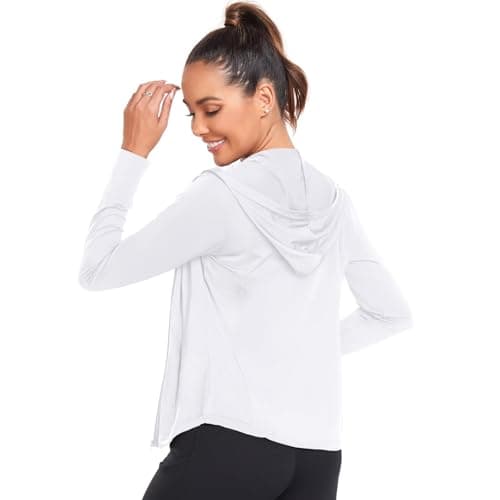 AGVNG Womens UV Protection Sun Hooide Full Zip Jackets Lightweight Quick Dry UPF 50+ Long Sleve Sun Shirts Hiking Running Outdoor Tops White XXL - Thumbnail 6