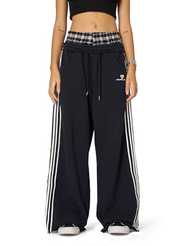 Aelfric Eden Baggy Wide Leg Sweatpants for Women Men Double Elastic Waisted Streetwear Y2K Casual Lounge Pants Trouser with Pockets Dark Blue Medium - Image 1