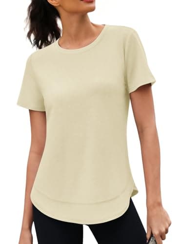 3rd hill Womens Workout Tops Short Sleeve Crewneck Sports Yoga Running Shirts Quick Dry Outfits Apricot 3XL - Image 1