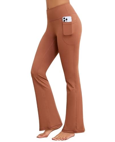 AegisChic Flare Yoga Pants with Pockets for Women Wide Leg Tummy Control Flared Workout Leggings High Waist Brown - Image 1