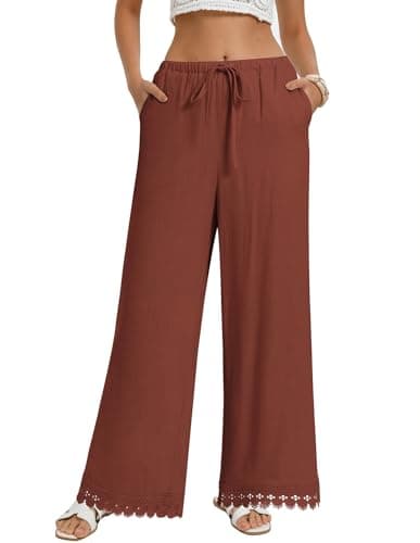 GRACE KARIN Palazzo Pants for Women Wide Leg High Waisted Slack 2026 Summer Flowy Beach Casual Clothes with Pockets Brick Red XL - Image 1